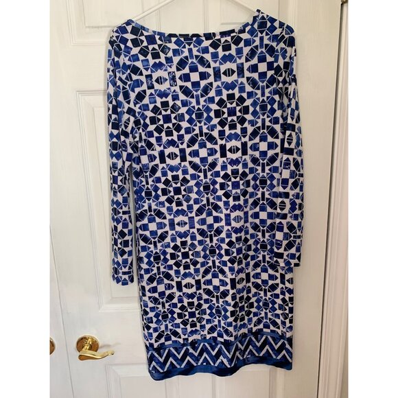 Cato Womens Shift Dress Medium Blue Geometric Print Long Sleeve Knee Length - Picture 2 of 7